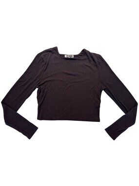 🧸 Joah Brown Ribbed Cropped Long Sleeve Top Size M/L